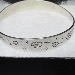 Boho Silver Plated Floral Cuff Bracelet